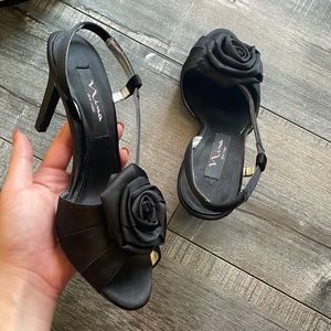 Nina black satin heels